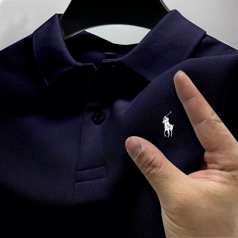 남성용 브랜드 폴로 셔츠, 단색 단추 의류, 비즈니스 스트리트 의류, 반팔 티셔츠, 2024 여름