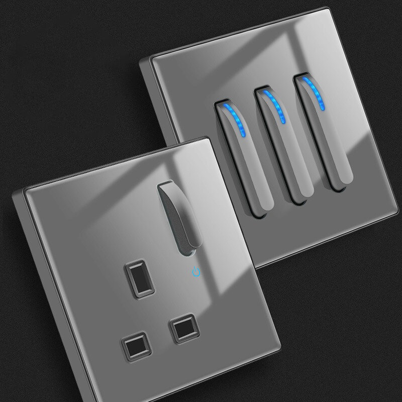 Panel saklar lampu dinding LED, indikator UK EU FR USB Universal soket listrik kunci Piano reset sendiri saklar dinding TV komputer