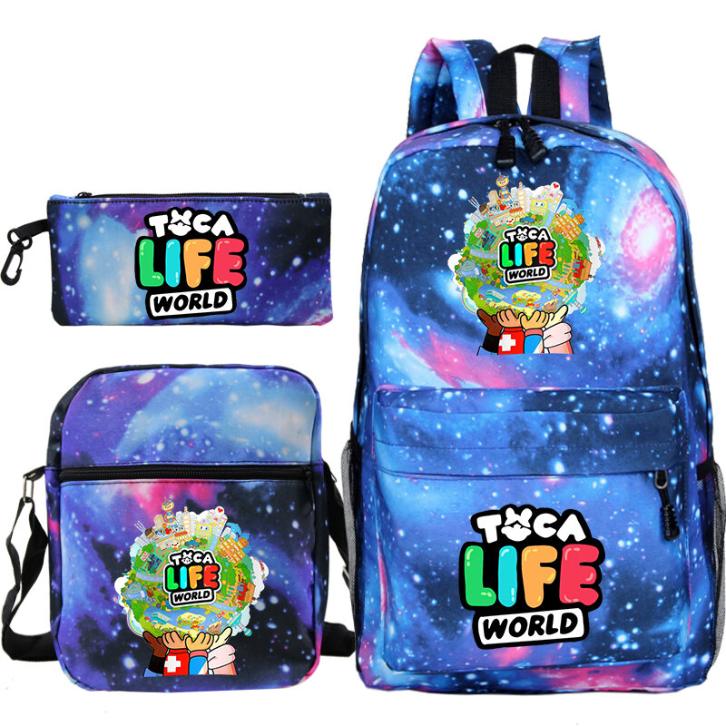 Anime Toca World plecak 3 sztuk/zestaw książeczki damskie torba podróżna na laptopa plecaki gra Toca Boca Life World szkolne torby Mochila