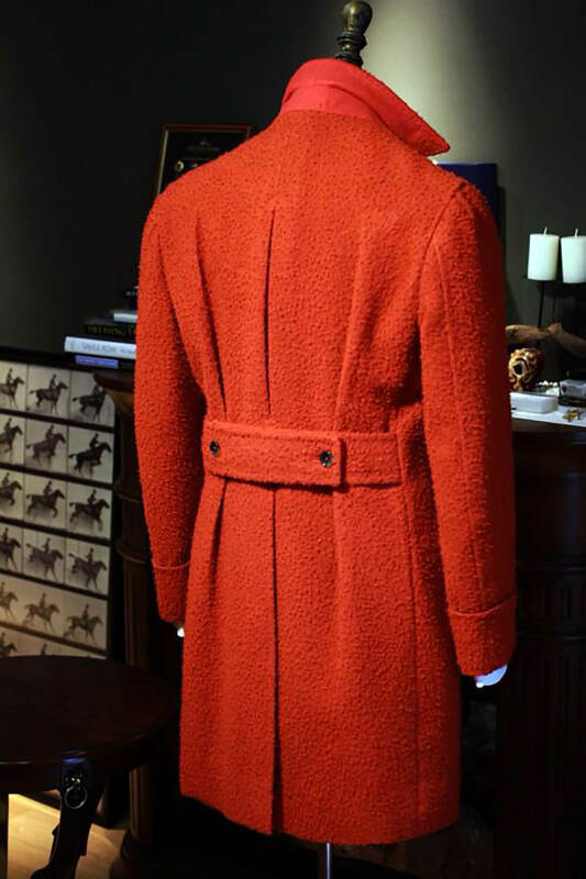 เสื้อโค้ทผ้าวูลสำหรับผู้ชาย, เสื้อแจ็คเก็ตสีแดงคอปกมีกระเป๋าสำหรับฤดูหนาว