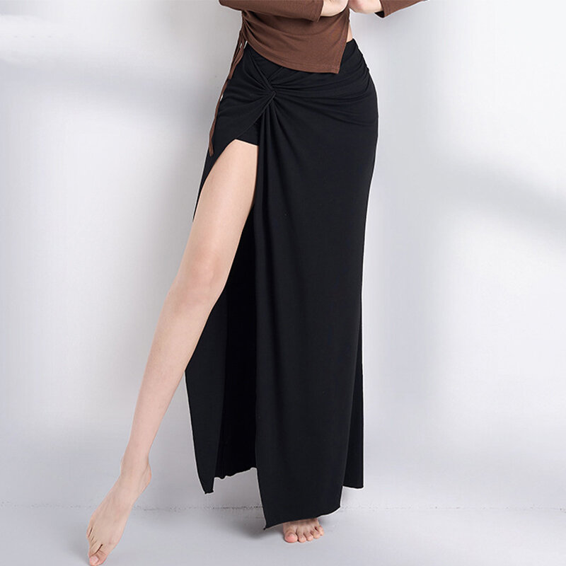 Seksowna kostium taneczny brzucha z wysokim stanem skręcona długa spódnica boczne rozcięcie szczupła tancerka orientalna trening taneczny nosić wygodne dla dorosłych XL
