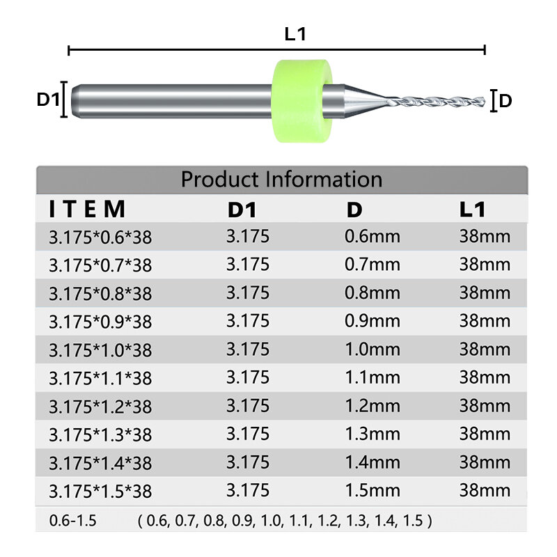 Spedizione gratuita 10 pezzi 0.6mm-1.5mm Import carburo PCB punte da trapano circuito di stampa Mini Set di punte di perforazione CNC