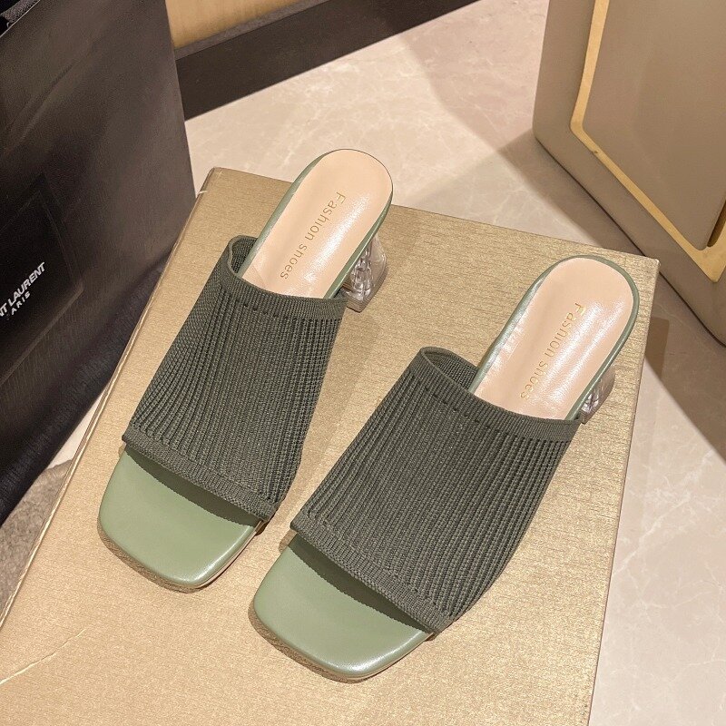 Women Slippers  Closed Toe Comfort Slippers Women Fashion Fly Weave Outdoor Sandals Women Medium Heel Slippers 2024