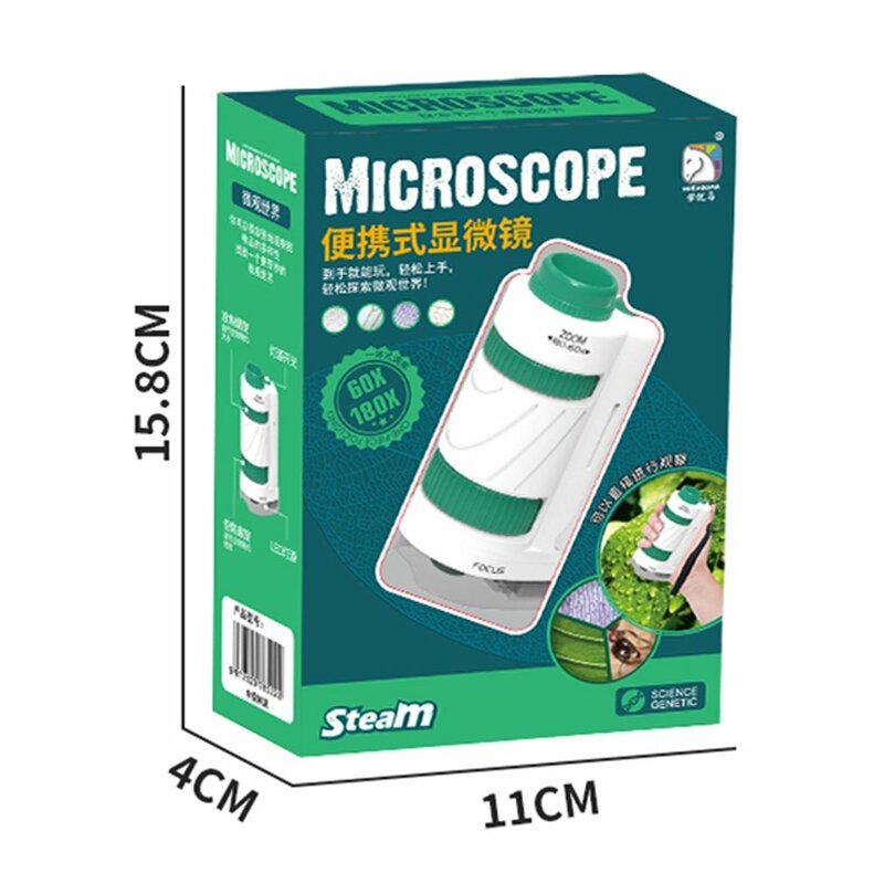 Juegos de MINI microscopio portátil, microscopio científico LED con soporte desmontable, microscopio de juguete para niños, exploración Natural