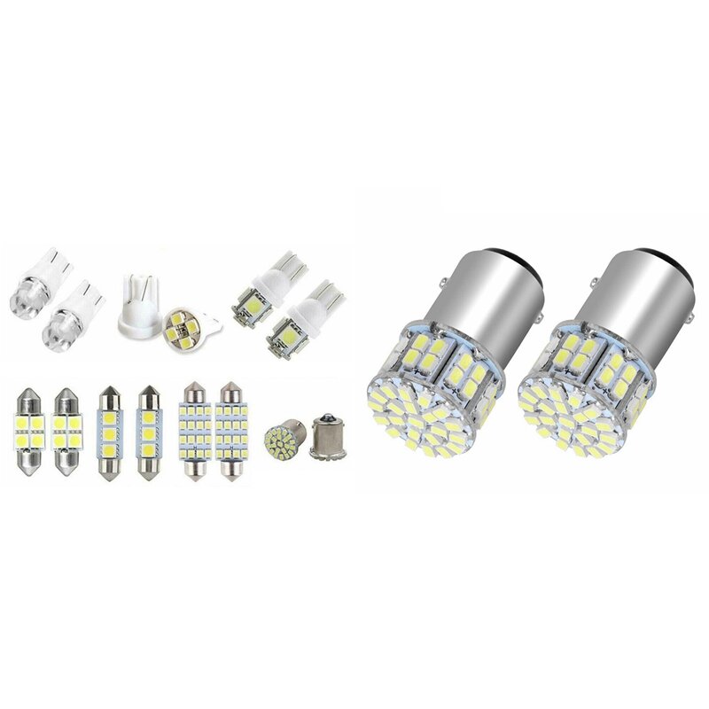 Lâmpada de freio de cauda LED, branco, 1157 50SMD, 14 LED sortido, luz interna, tronco de cúpula, mapa placa lâmpada, 2pcs, 6000K