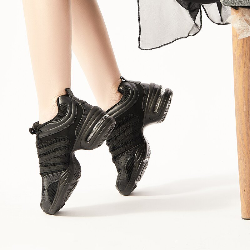Zapatos de baile de tela de malla transpirable para mujer, zapatos de Jazz de suela suave negra, zapatos de baile cuadrados de Salsa, zapatos de baile modernos