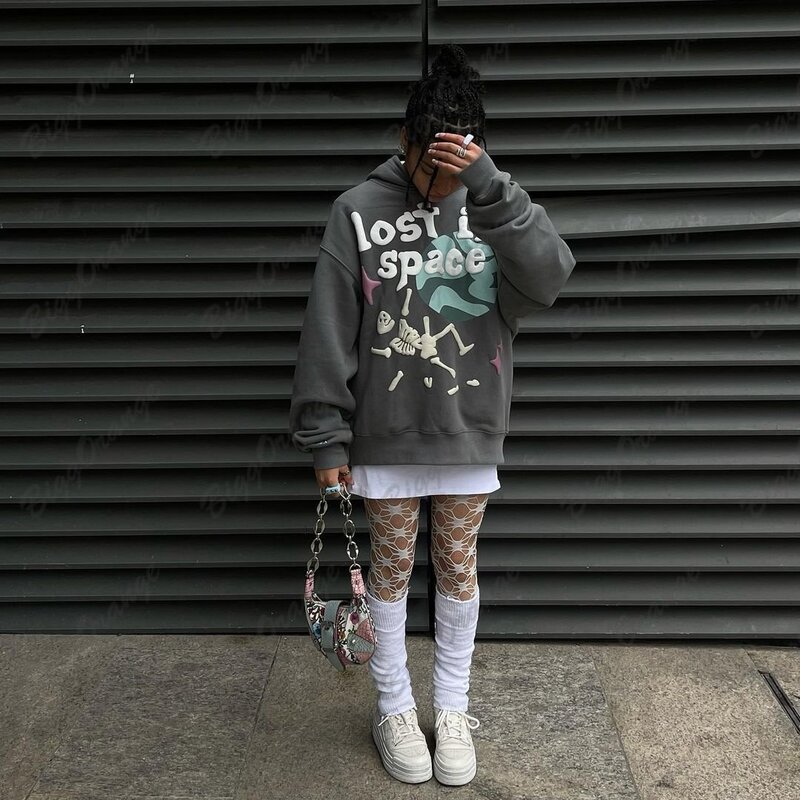 Harajuku Foaming 3D พิมพ์ Skull เสื้อกันหนาว Y2k เสื้อผ้าเสื้อผ้า Homie Hoodie ผู้หญิง Streetwear ซิป Hoodie Goth ขนาดใหญ่ Hoodie