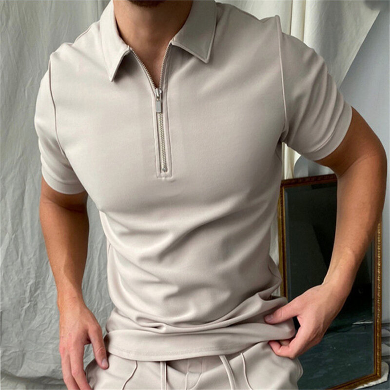 เสื้อโปโลแขนสั้นมีซิปสำหรับผู้ชายใหม่เสื้อโปโลและคอปกเสื้อลำลองสำหรับผู้ชายเสื้อชายฤดูร้อน2022