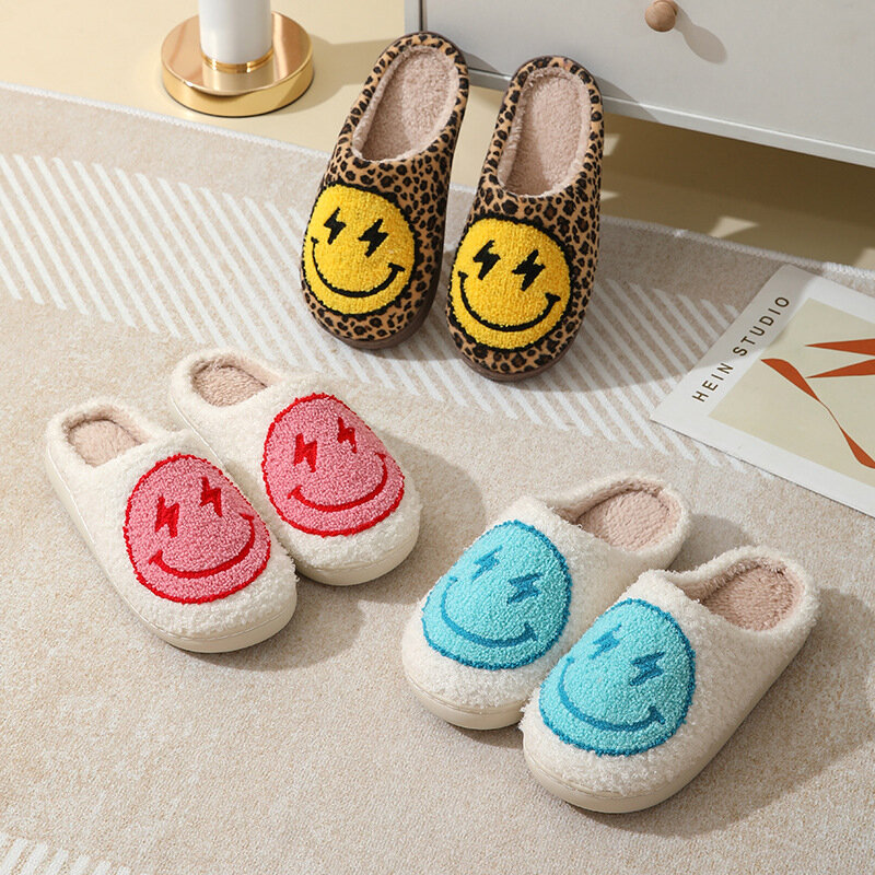 Smiling Face Couple Slippers New 2024 Winter Indoor Household Floor Anti Slip Warm Cotton Shoes Fashion Casual Shoes Comfortable