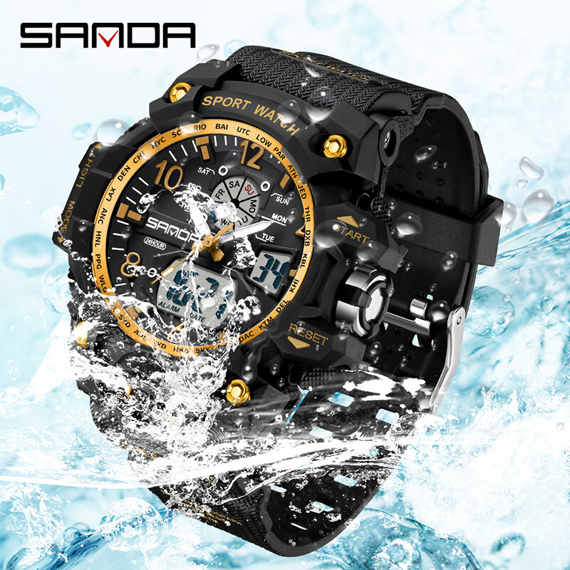 SANDA 3306 청년 스포츠 트렌드 한국 전기 시계, 창의적인 개성 손목 시계 2024