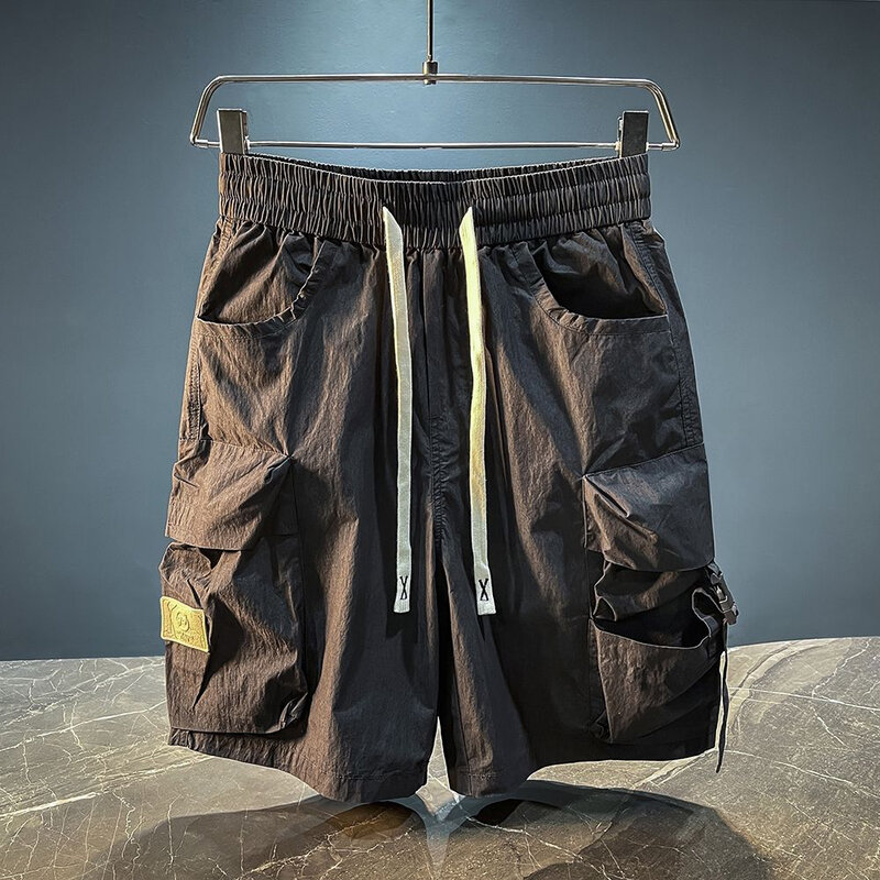 Shorts dos homens verão fina seção solta ferramental maré marca cinco pontos Macacão Casual Drawstring cintura elástica calças retas
