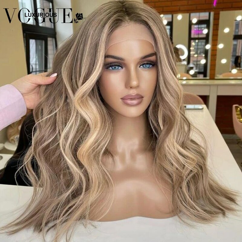 13x4 13x6 Wig berwarna pirang abu coklat sorot untuk wanita rambut manusia Virgin Brasil Wig gelombang tubuh longgar garis rambut prepked