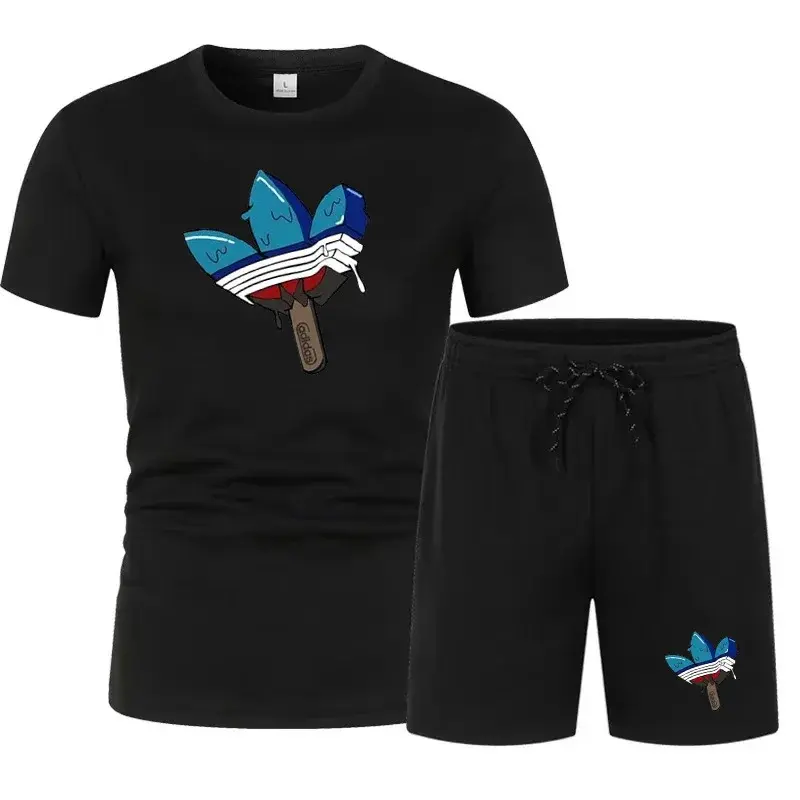 Conjunto de camiseta estampada de manga curta masculina, shorts de secagem rápida, conjunto esportivo respirável, conjunto de jogging, moda verão, novo, 2024