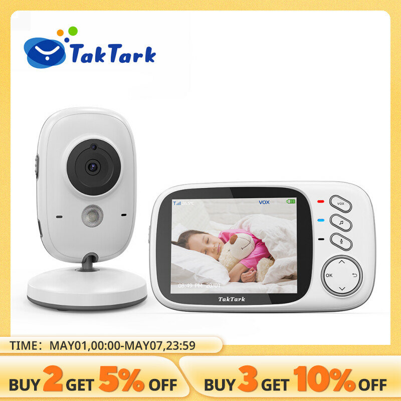TakTark 3,2-calowa bezprzewodowa niania wideo z kołysankami Automatyczny noktowizor Dwukierunkowy domofon Monitorowanie temperatury Opiekunka do dziecka