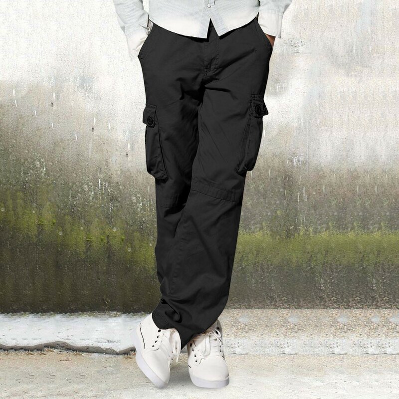 남성용 캐주얼 단색 코튼 카고 바지, 힙합 리본, 느슨한 겉옷 바지, 용수철 여름 패션, 2024