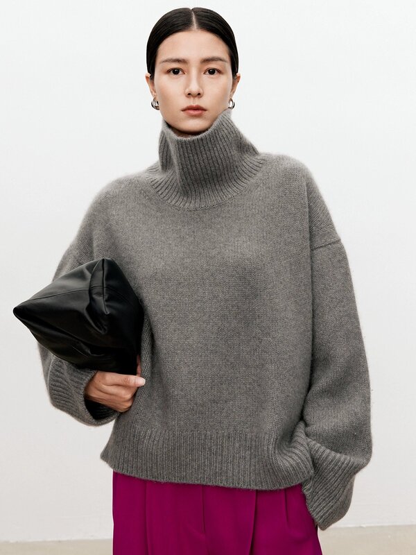Jesienno-zimowy nowy gruby kaszmir sweter damski na szyję sweter sweter z wełny Merino ciepłą luźny, dzianinowy odzież