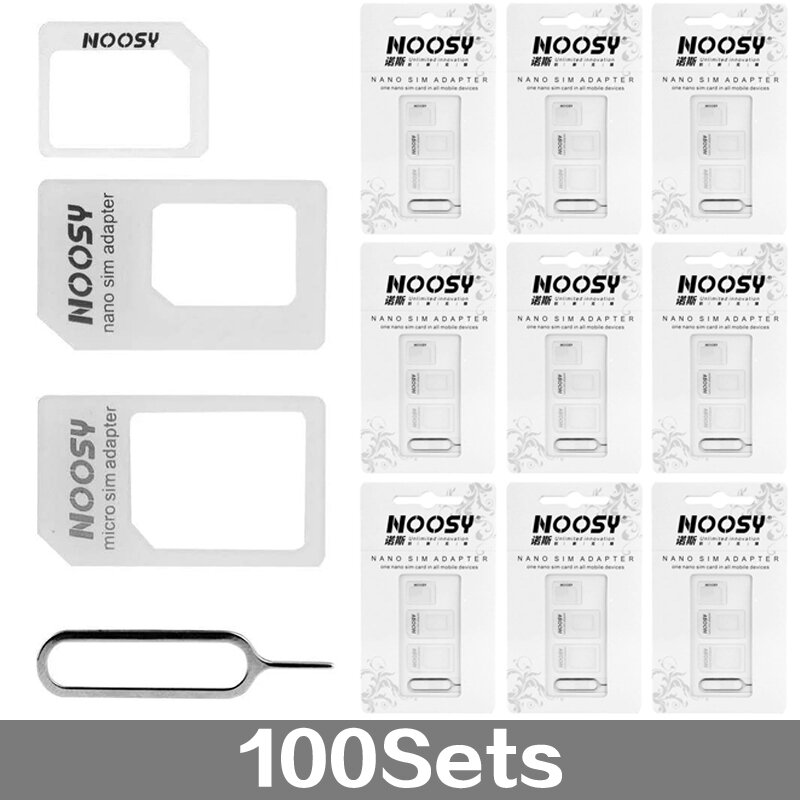 100 set Kit adattatore per scheda SIM di Noosy Nano to Micro, Nano to Regular, Micro to Regular con Pin di espulsione SIM