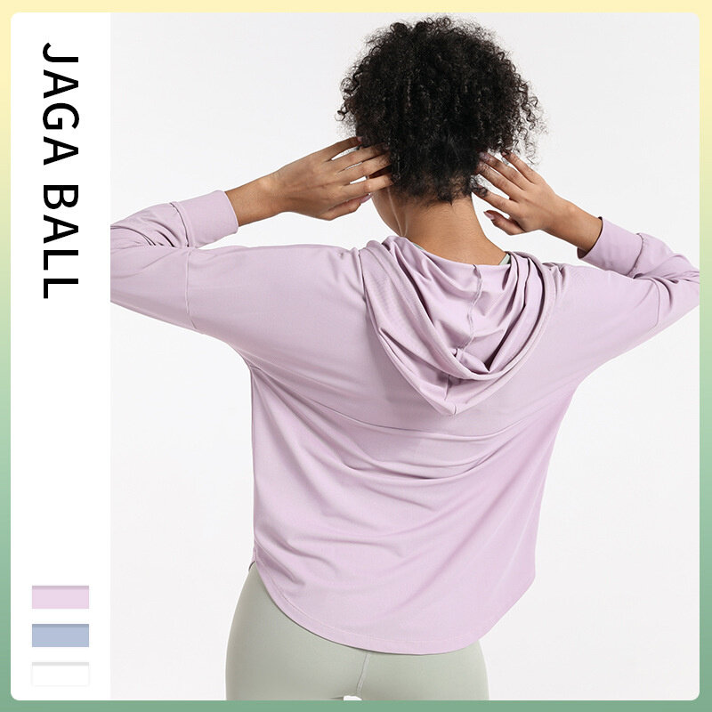 Europeu e americano protetor solar solto pulôver hoodie das mulheres de secagem rápida esportes topo blusa manga comprida yoga terno fitness casaco
