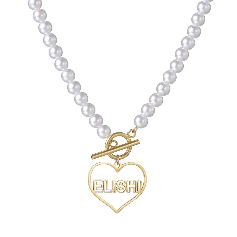 Akizoom Herz benutzer definierte Halskette Perlen Kette ot Schnalle Anhänger Edelstahl personal isierten Schmuck für Frau Valentinstag Geschenk