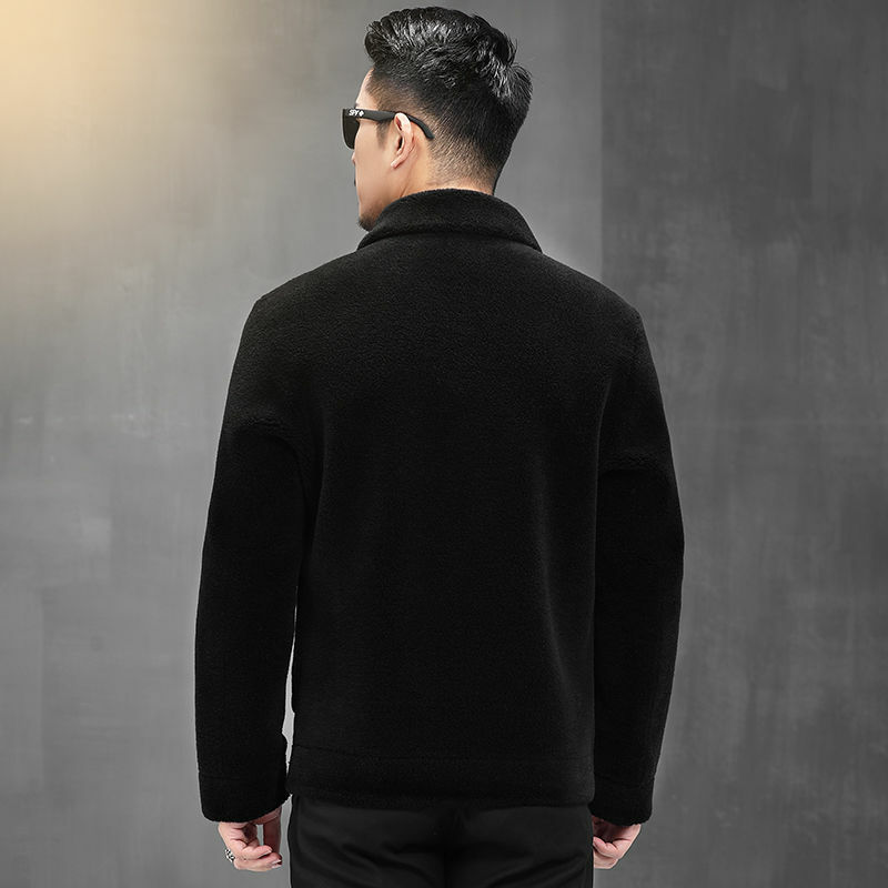 2022 dos homens outono inverno moda genuína lã de pele casacos quentes masculino ovelhas corte outerwear masculino fino ajuste jaquetas sólidas g372
