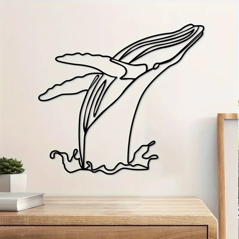 Baleine Minimaliste en Fer pour Décoration Intérieure et Extérieure, Idéal pour Salon, Chambre à Coucher, Mur, 11.81x10.73 Pouces
