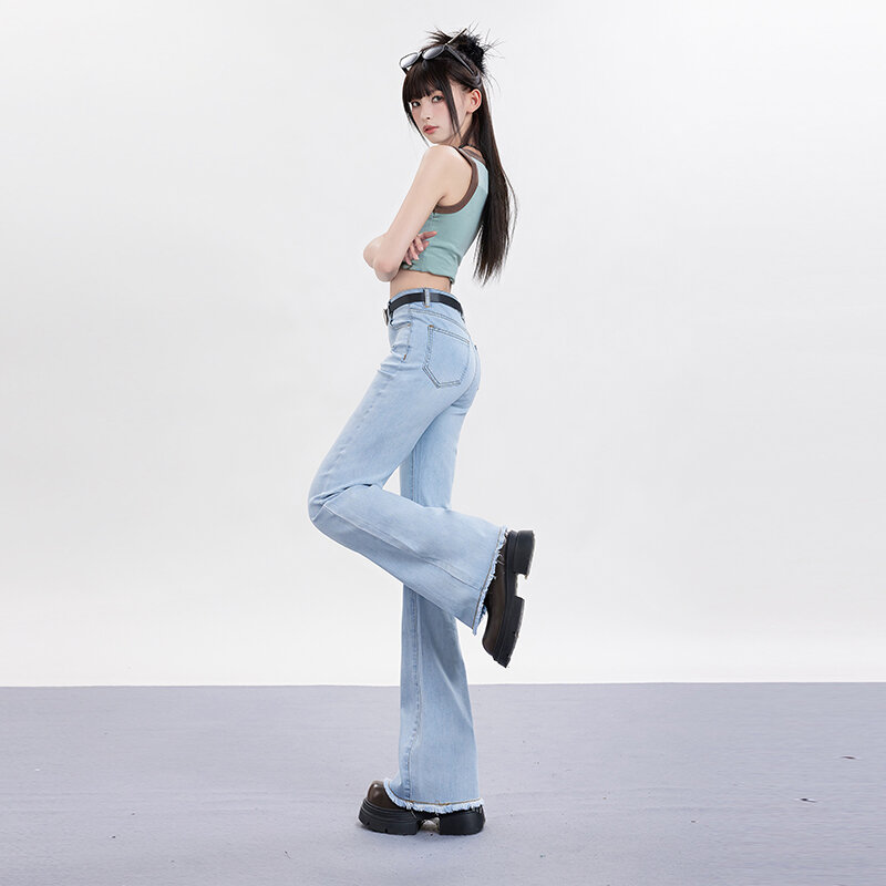 Damskie dżinsy modne dżinsowe rozkloszowane spodnie elastyczne Force Vintage Streetwear wysoki stan Slim spodnie Harajuku