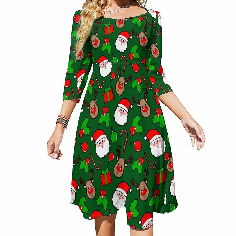 Рождественское Повседневное платье, женские платья в эстетике Рудольфа и Санта Клауса, пляжное платье с бантом, летняя одежда большого размера
