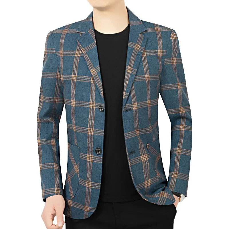 Blazer xadrez fino masculino, terno slim fit, blazer de negócios casual, de alta qualidade, T103