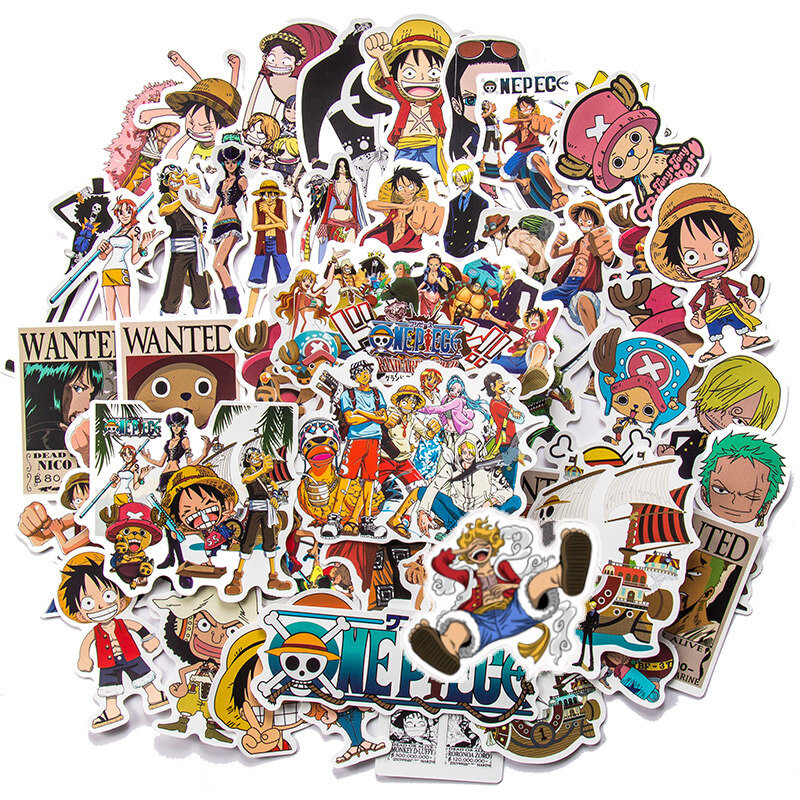 Luffy One Piece Anime Adesivos para Laptop, Skate, Guitarra, Notebook, Mala, Adesivo Impermeável, Decalque, Brinquedo do miúdo, 10 Pcs, 25 Pcs, 50 Pcs, 100Pcs