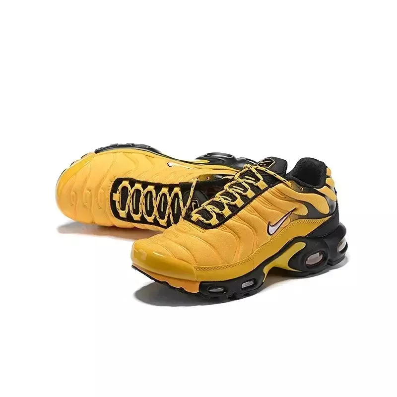 Nike-Tênis de corrida masculino TN Air Max Plus, amarelo e preto, tênis esportivos confortáveis, pacote de frequência, leve, original, AV7940-700