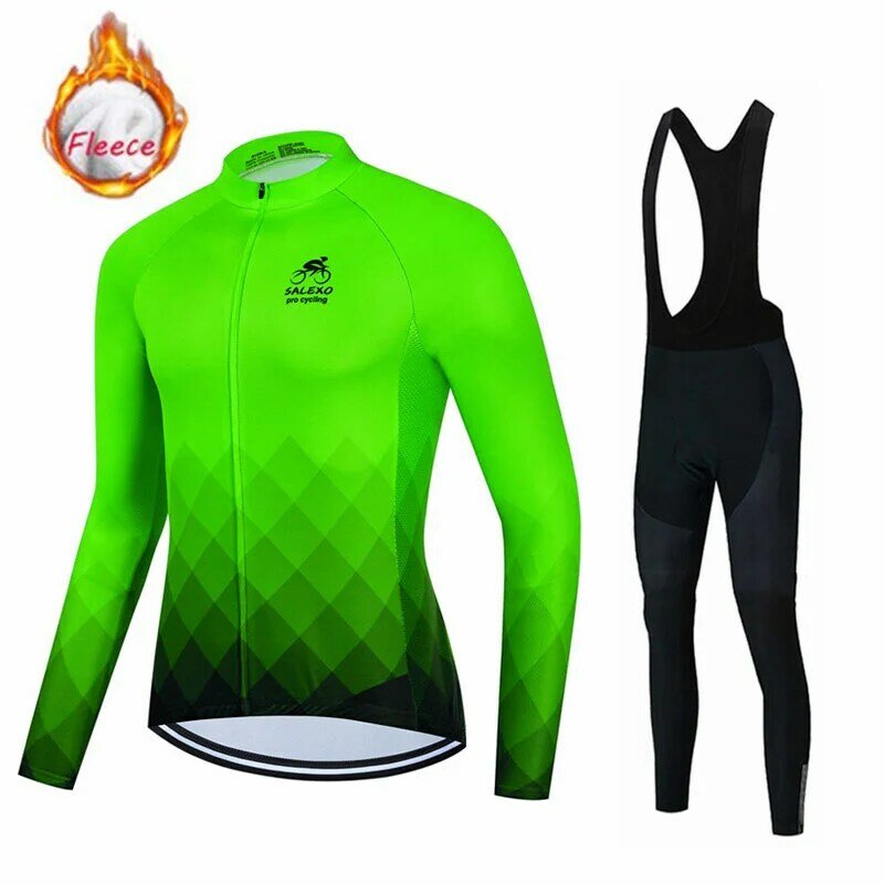 Thermal Fleece 2023 Men Winter Cycling Clothing Long Sleeve Bicycle Jersey Set MTB Warm Bike Jersey Set Ropa Ciclismo Hombre