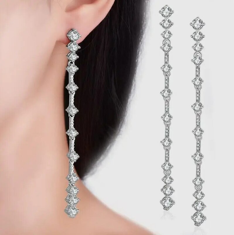 Moissan ite baumeln Ohrringe für Frauen 3ct ein Paar d Farbe vvs1 Diamant lange Quaste Ohr Tropfen Sterling Silber feinen Schmuck Geschenk