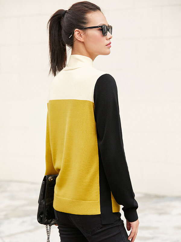 Suéter feminino de gola alta amii, pulôver feminino com design de cor contrastante e gola alta, moda outono 12040377