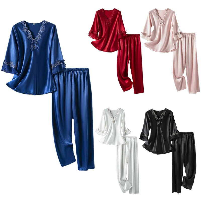 Womens Home Wear Eis Seide Pyjamas Sets kurz ärmel ige Seide Pyjamas Damen Sommer mehrfarbigen Anzug zweiteiligen Paj Set für Frauen