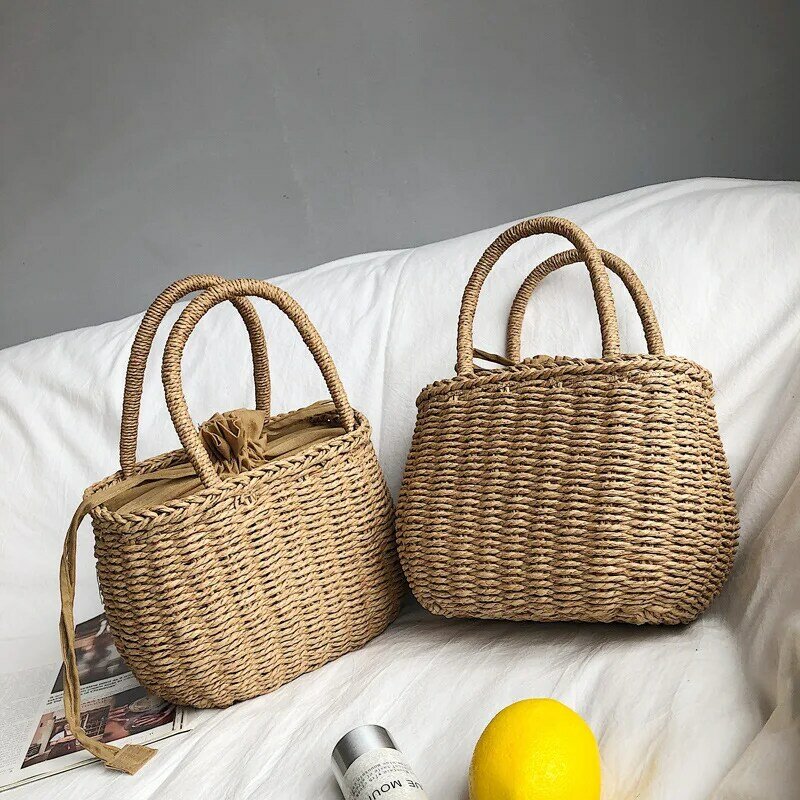 Женская сумочка, летняя популярная соломенная сумка, пасторальные сумки-ведра, пляжная сумка-тоут ручной работы для покупок, Повседневная сумка