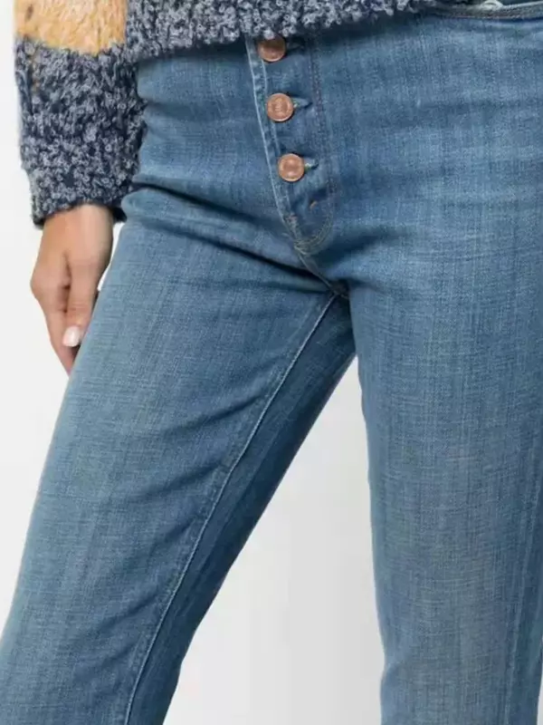 Damen Jeans Einreiher High Taille Micro-Stretch Slim Fit lässige All-Match-Denim knöchel lange Hose