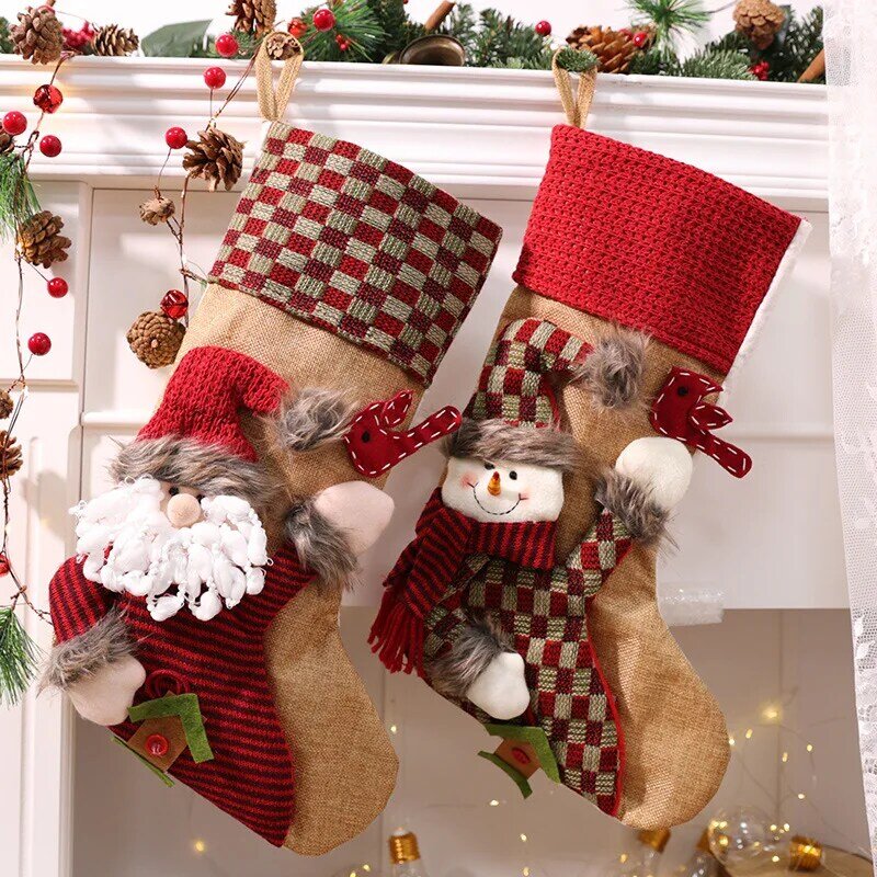 جوارب كبيرة ثلاثية الأبعاد لتزيين عيد الميلاد ، قلادة شجرة عيد الميلاد ، كيس هدايا الحلوى