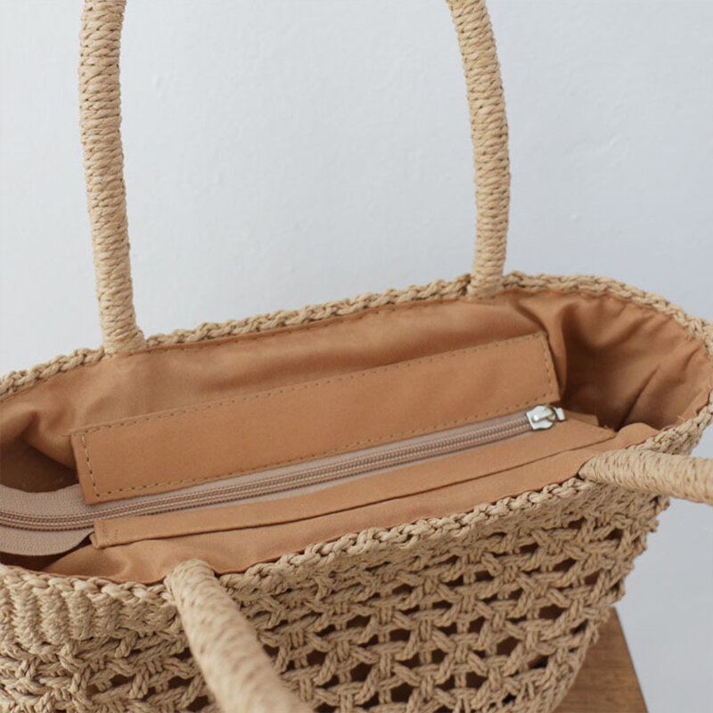 Bolso grande de paja para mujer, bolsa de mano tejida con asa de fondo redondo, bolso de hombro, bolso de playa de verano, K5DA