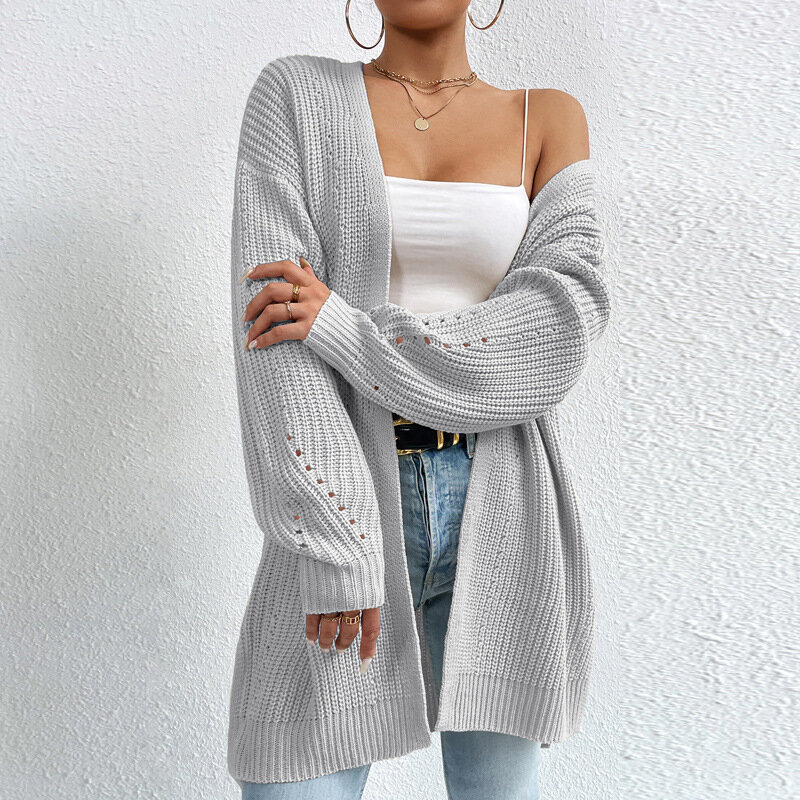 Womens Knitted Sweater Cardigan Outwear Drop Shoulder Open Front Cardigan Casual Coat