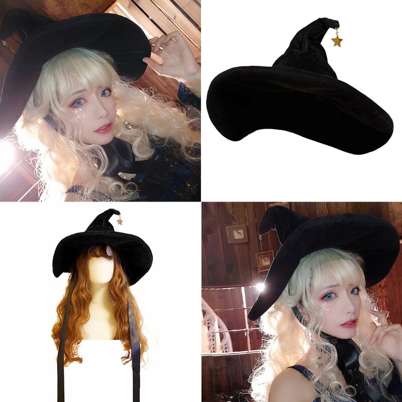Chapéu bruxa feminino Halloween Party Dobrável Cosplay Chapéu