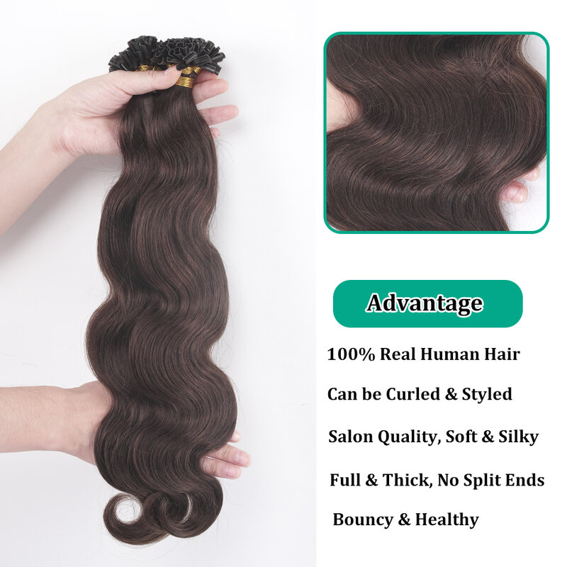Extensions de cheveux naturels ondulés Remy, 12 à 26 pouces, Body Wave, kératine, Fusion, u-tip, pré-collés