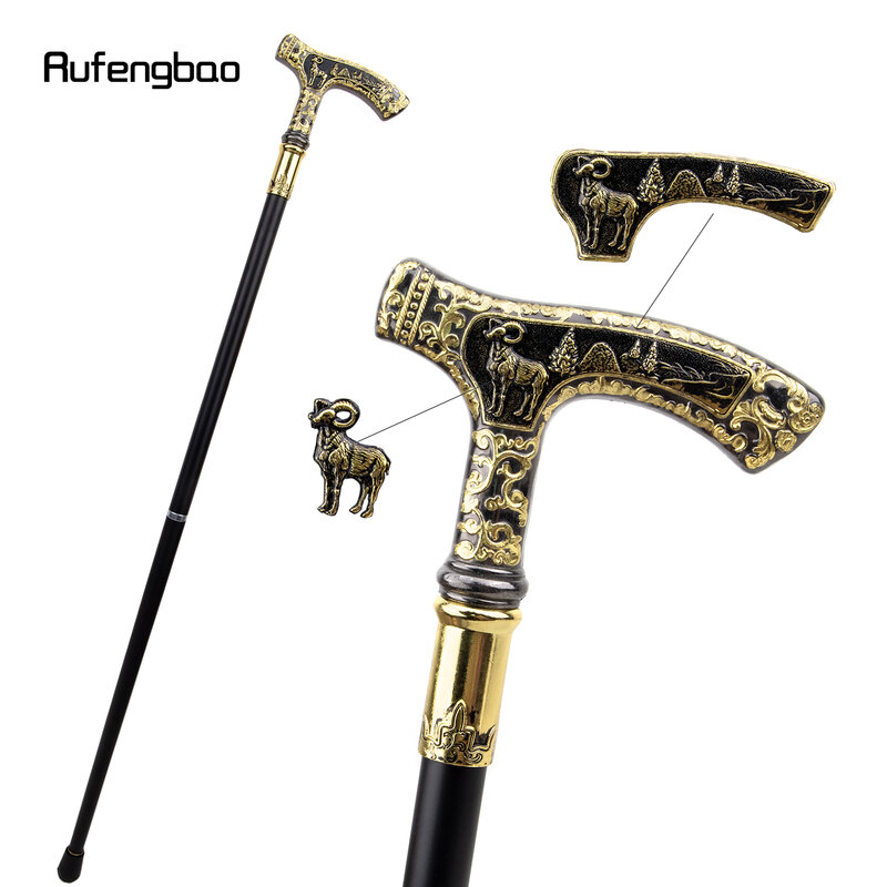 골드 블랙 럭셔리 염소 손잡이 워킹 지팡이, 패션 장식 워킹 스틱, 신사 우아한 코스프레 지팡이 손잡이 크로셔, 90cm