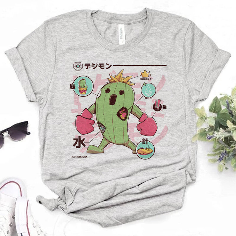 Camiseta feminina Digimon Graphic, Manga Streetwear Tee, Designer de Roupas para Meninas, Anos 2000