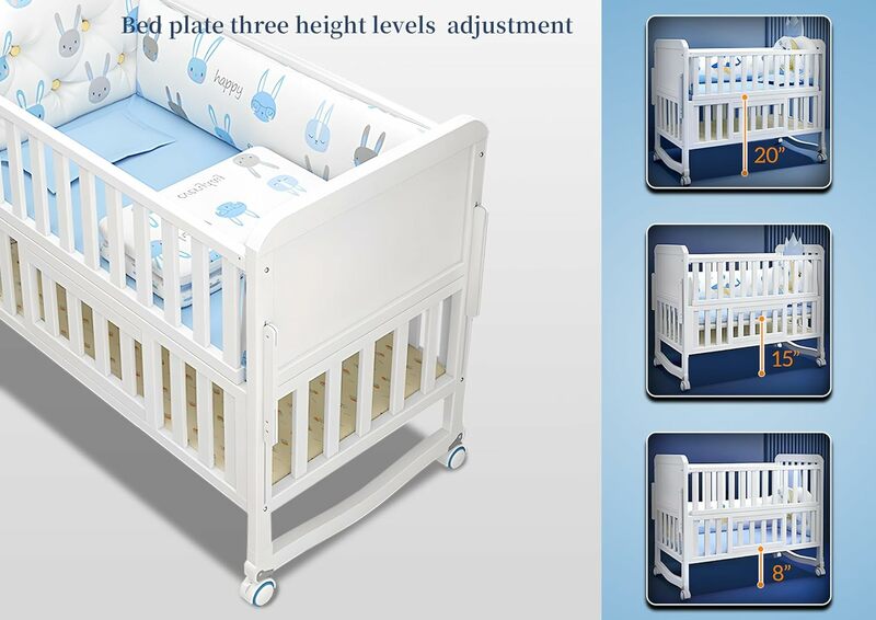 Culla convertibile 6 in 1, Mini culla multifunzione, Set di biancheria da letto per bambini da 5 pezzi + blu o rosa casuale