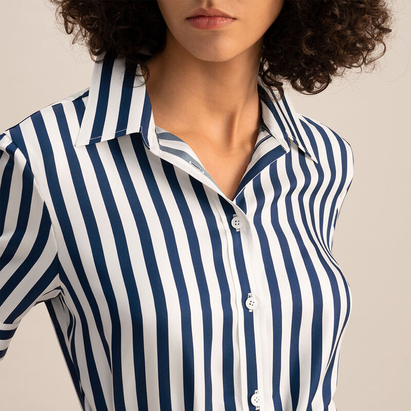 LILYSILK Silk Stripe Shirtdress With Belt For Women 2023 New Spring 16 Momme V Neck Luxury Formal Midi Dress Free Shipping