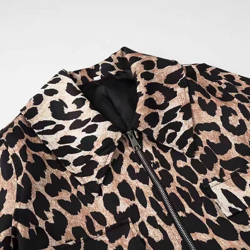 Leopard Coat Female Fashion Animal Street Long Sleeve Loose Female Y2K Coat Zipper High Quality Lapel Motorcycle Jacket 2024 New