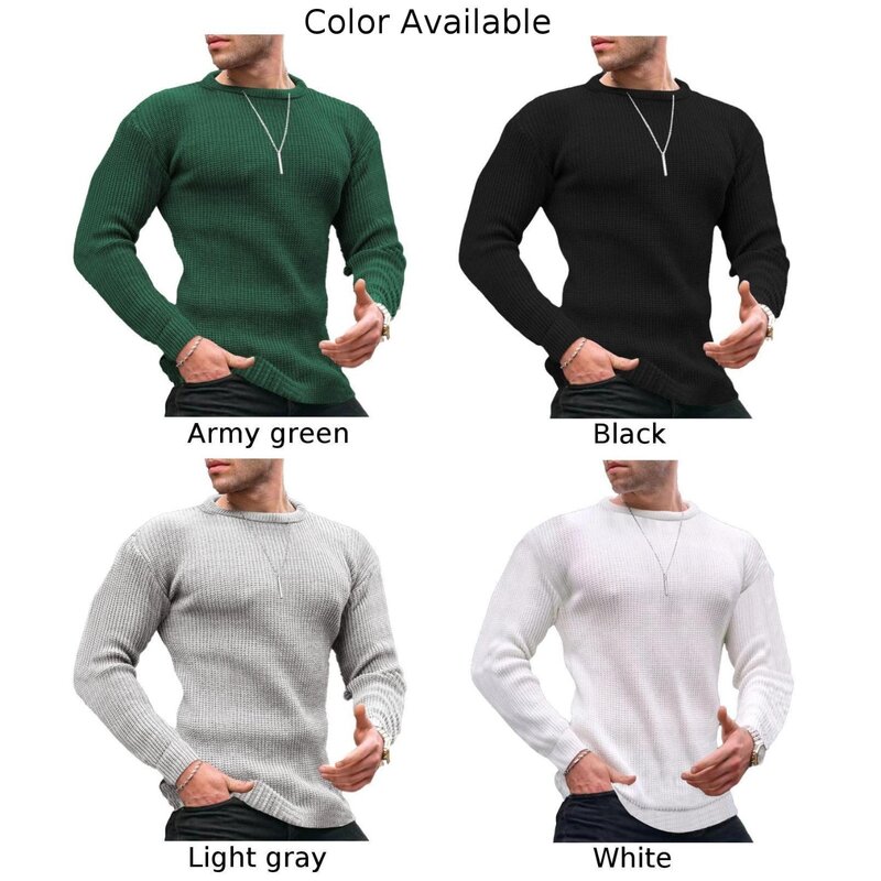 Camisa térmica waffle de manga longa masculina, camiseta gola redonda, parte superior de camadas coloridas, casual confortável camisas ao ar livre respiráveis