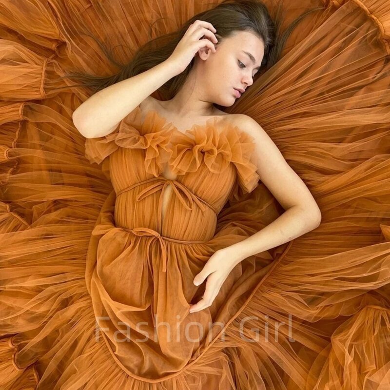 Elegant Brown Organza Dress A Line Tiered Pleated Dresses Robe Prom Gown Formal Evening Party Long Suitable Request Occasion