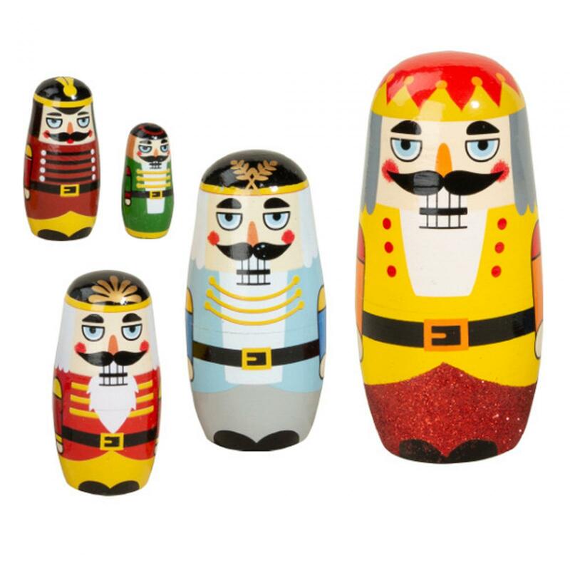 5Pcs schiaccianoci bellissimo regalo di festa di capodanno fatto a mano giocattoli per bambini scaffale bambole matrioska in legno decorazioni russe per bambole di nidificazione