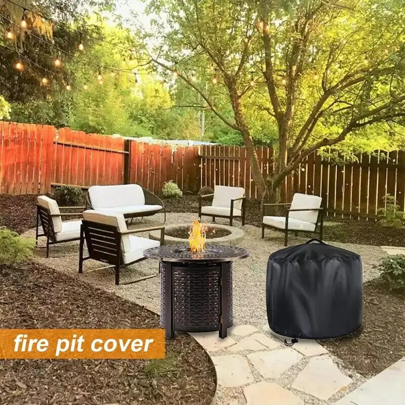 Outdoor Round Fire Pit Cover 420D Heavy Duty Waterproof Round Fireplace Cover Made Of Fabric Heavy Duty Fabric Round Gass Fire